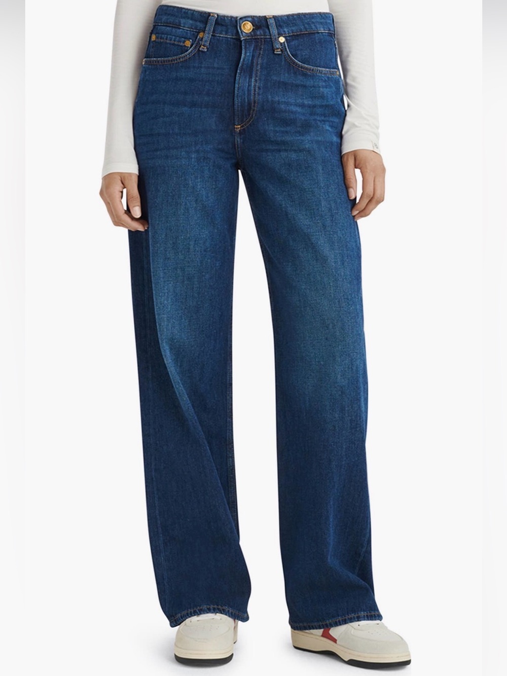 Rag and Bone Logan Mid Rise Wide Leg Jeans 30 Annalise Med Denim Blue Minimalist